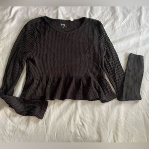 Cropped black long sleeve with ruffled bottom